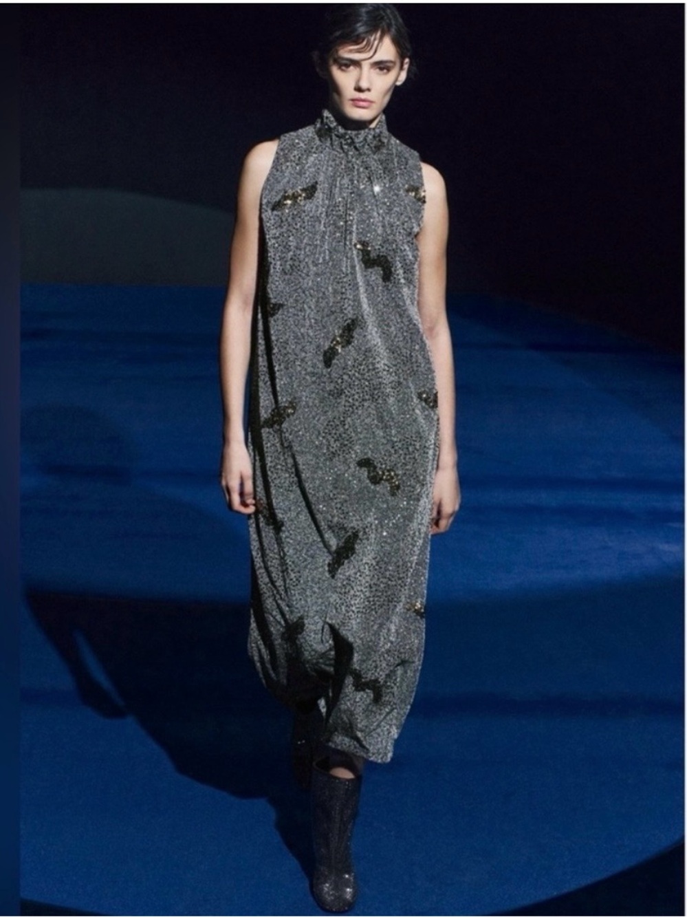 Zara Silver Sequin sleeveless Maxi dress Sz Large NWT